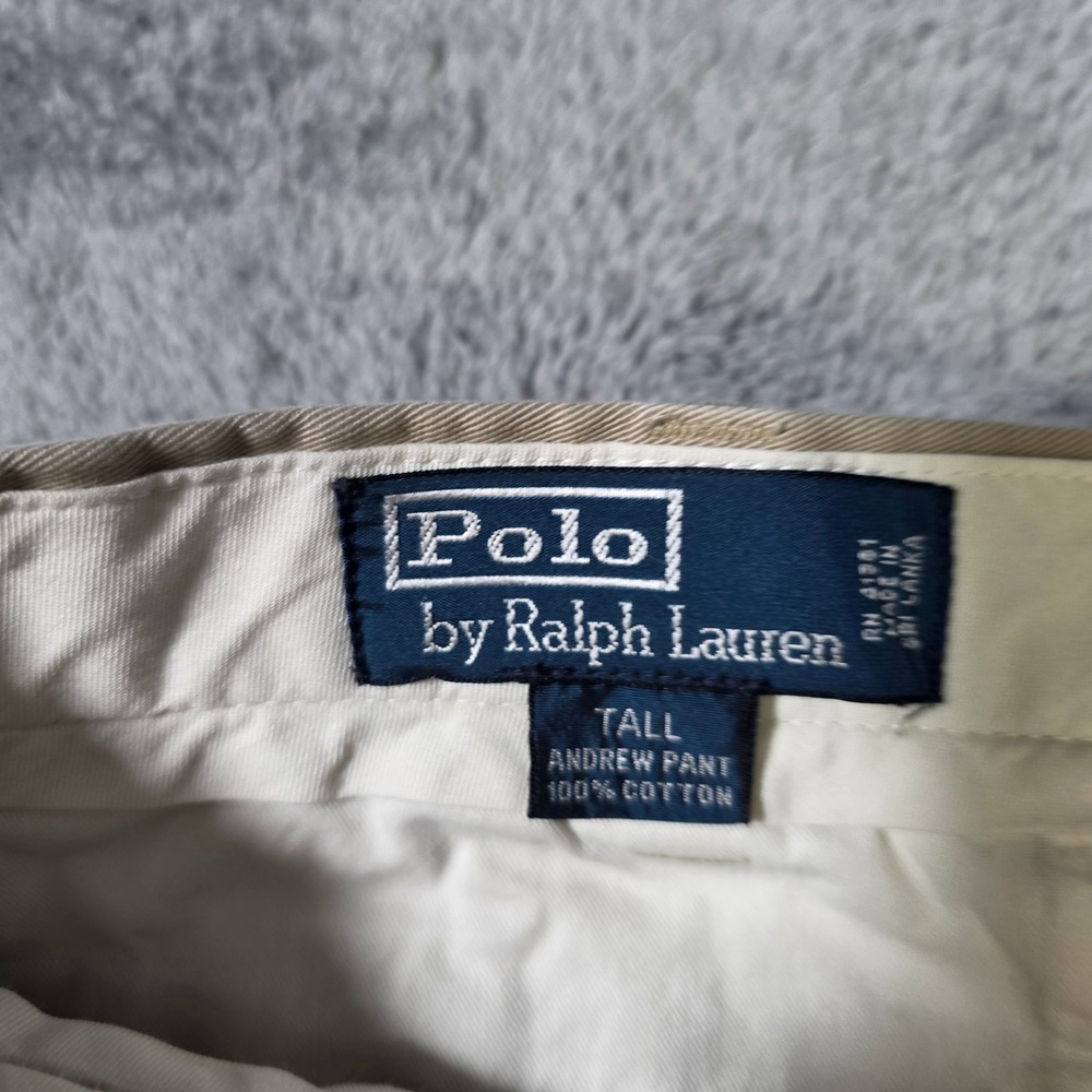 Polo Ralph Lauren Mens 36x33 Andrew Pant Tan Pleated Cotton Chino Trousers Tall - Picture 6 of 10